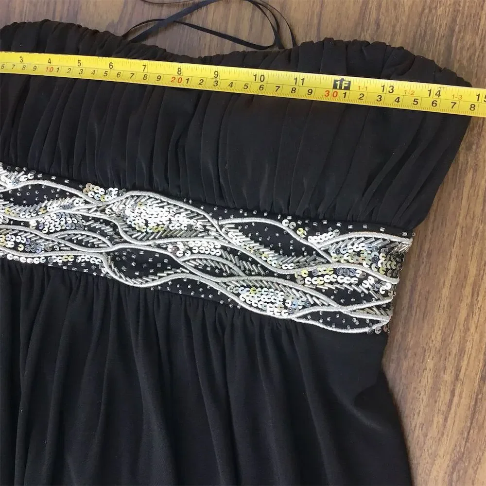 JS‎ Boutique Women's Size 4 Black Strapless Gown with Embellished Waist